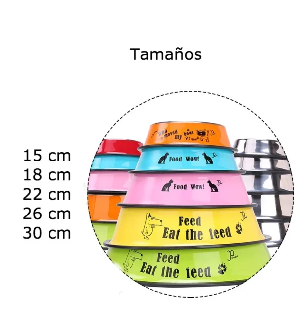 COMEDERO EN ACERO INOXIDABLE CON DIBUJOS (Varios colores y tamaños)